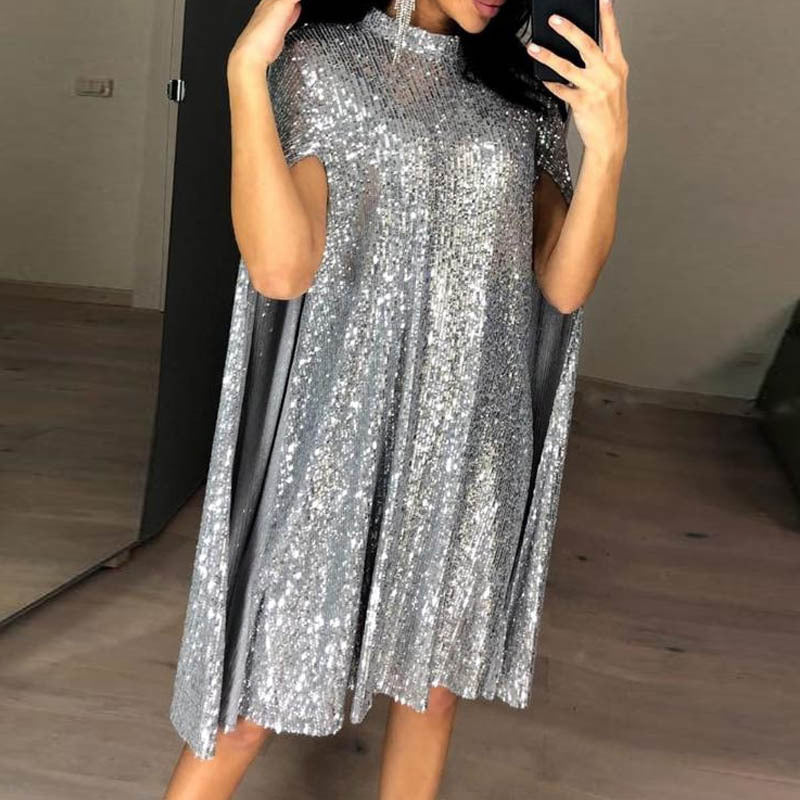 Damen Pailletten-Kleid mit funkelndem Cape-Design und elegantem Schnitt