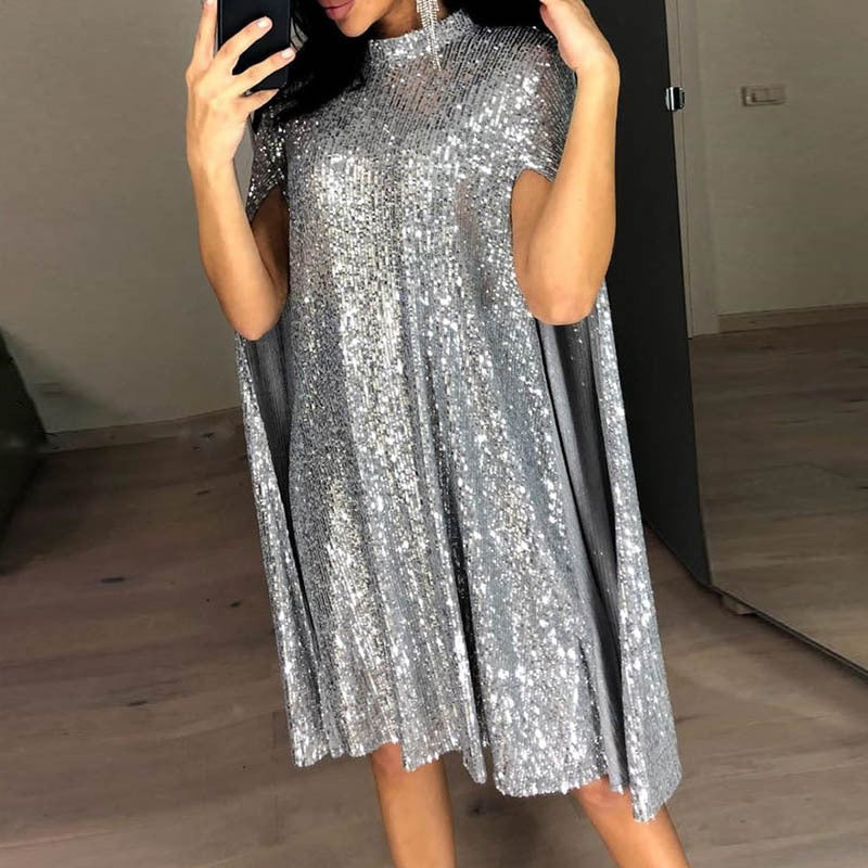 Damen Pailletten-Kleid mit funkelndem Cape-Design und elegantem Schnitt
