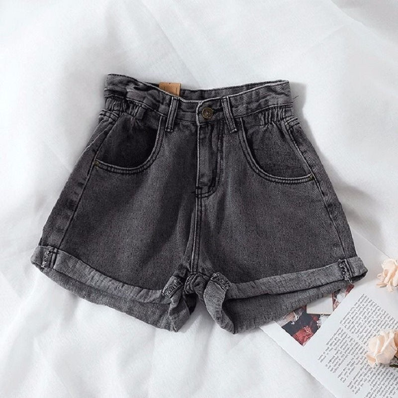 Damen High-Waist Denim-Shorts mit umschlagbarem Saum und elastischem Bund