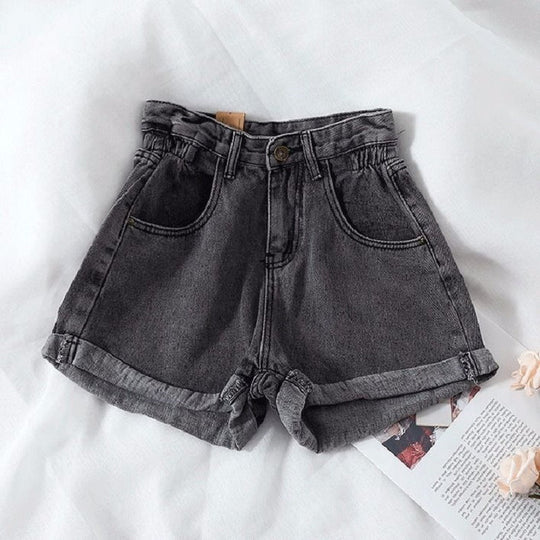 Damen High-Waist Denim-Shorts mit umschlagbarem Saum und elastischem Bund