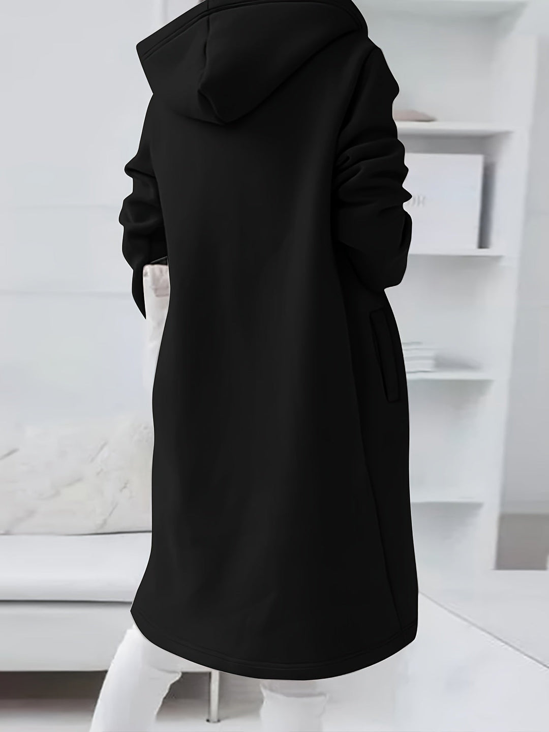 Shopnory | Reißverschluss Kordelzug Midi Kapuzenjacke