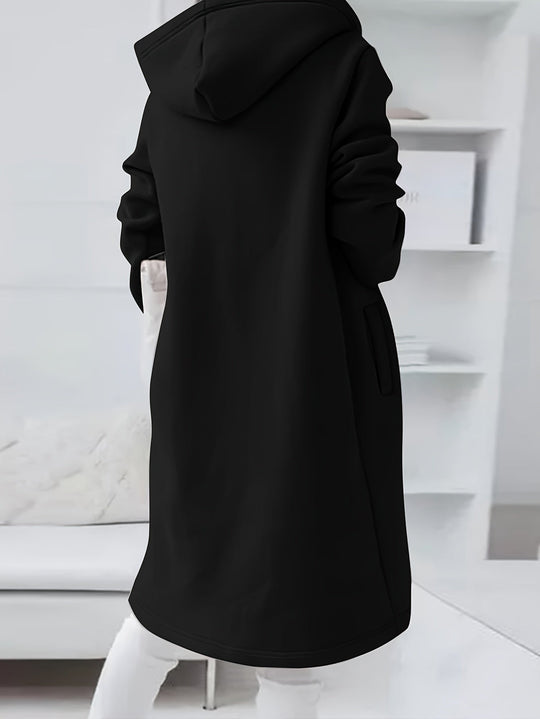 Shopnory | Reißverschluss Kordelzug Midi Kapuzenjacke