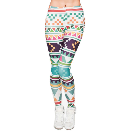 Damen Ethno-Print Leggings mit hohem Bund und elastischem Stretchstoff Shopy Nory