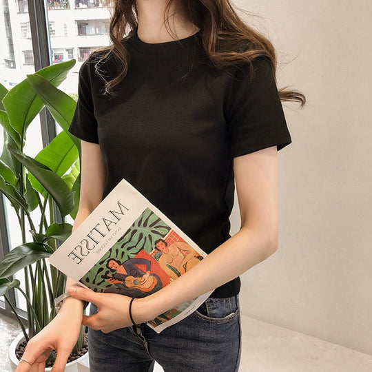 Damen Baumwoll T-Shirt mit modernem Rundhalsausschnitt und bequemen Schnitt
