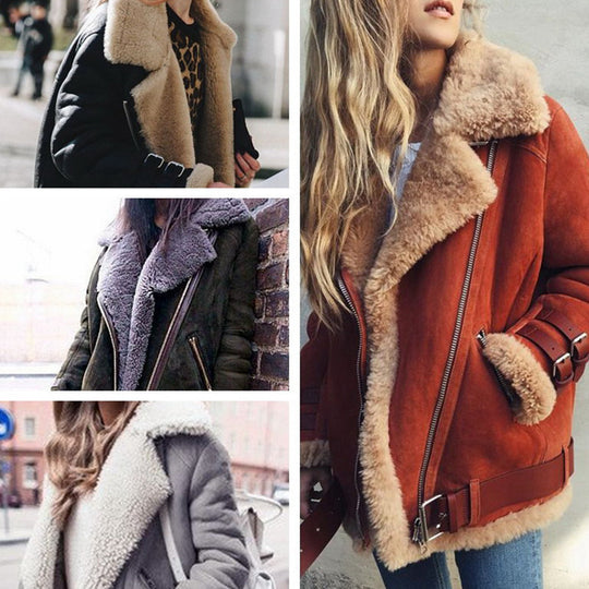 Damen Kurzjacke im Fliegerstil mit abgesetztem Fellkragen und verstellbaren Schnallen Shop Nory