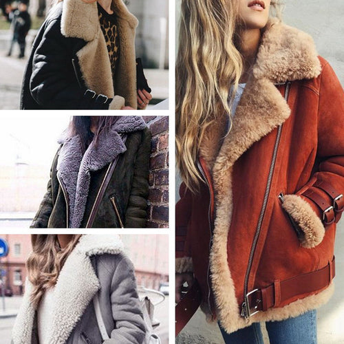 Damen Kurzjacke im Fliegerstil mit abgesetztem Fellkragen und verstellbaren Schnallen Shop Nory