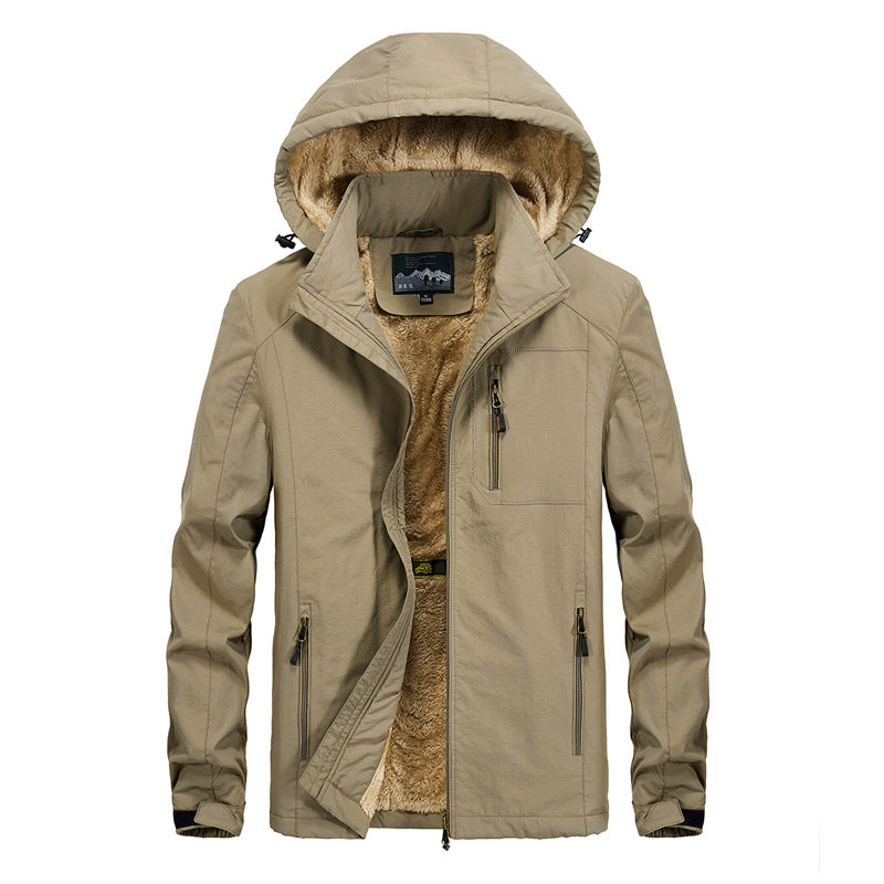 Herren Utility-Kapuzenjacke mit durchgehendem Reißverschluss und warmem Kunstfellfutter Shop Nory