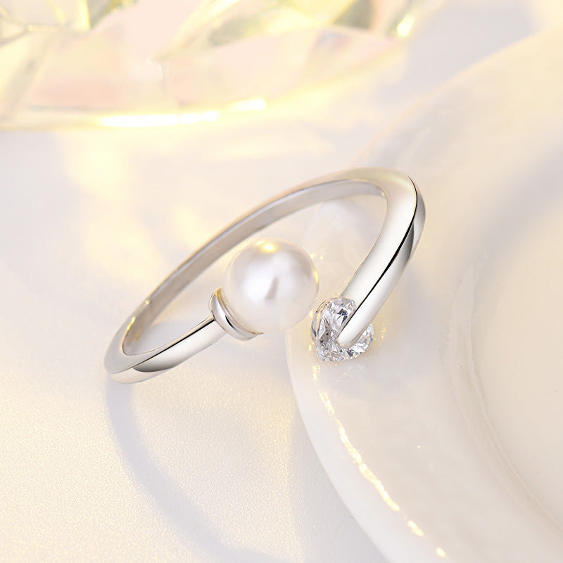 Damen Offener Ring mit elegantem Perlen- und Herz-Zirkonia-Design Shop Nory