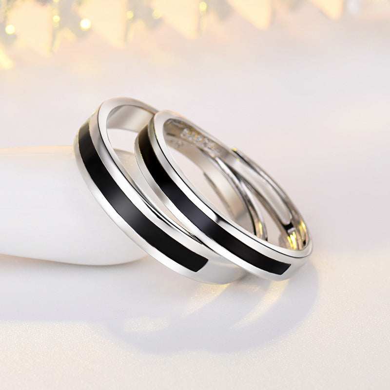 Damen moderner Edelstahlring mit eleganten Schwarzdetails Shop Nory