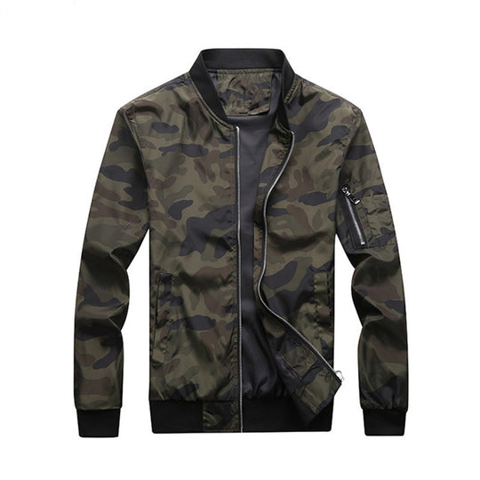 Herren Leichte Camouflage-Nylon-Bomberjacke mit Ärmeltasche, Reißverschluss und Rippbündchen Shop Nory