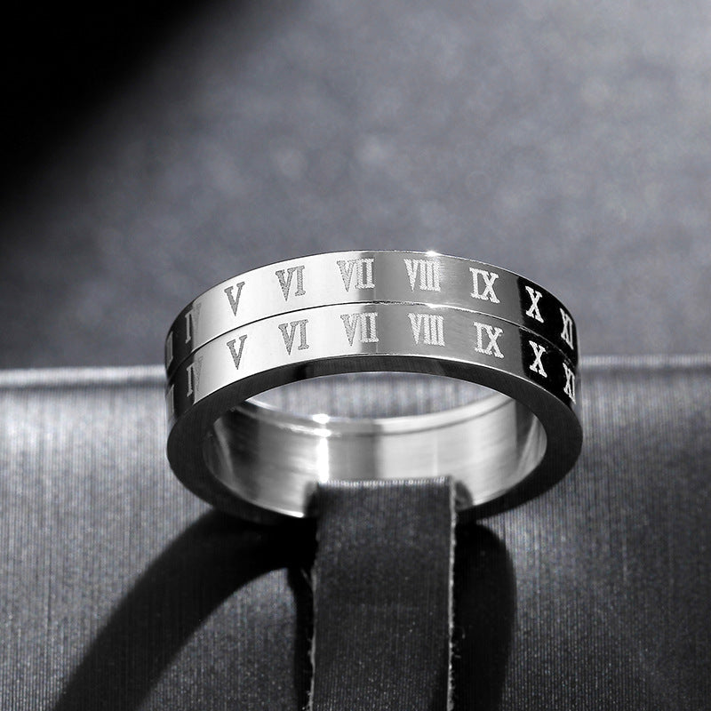 Drehbarer Spinning Silber Beschichteter Römischer Ziffern Gravierter Angst Ring | Shop Nory