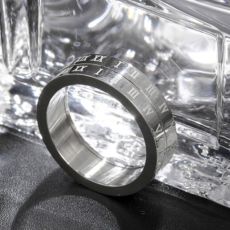 Drehbarer Spinning Silber Beschichteter Römischer Ziffern Gravierter Angst Ring | Shop Nory