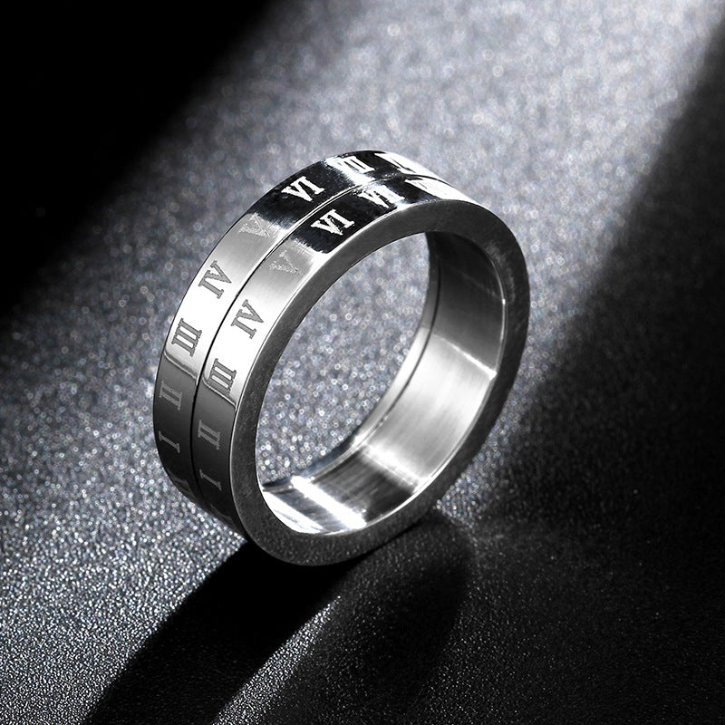Drehbarer Spinning Silber Beschichteter Römischer Ziffern Gravierter Angst Ring | Shop Nory