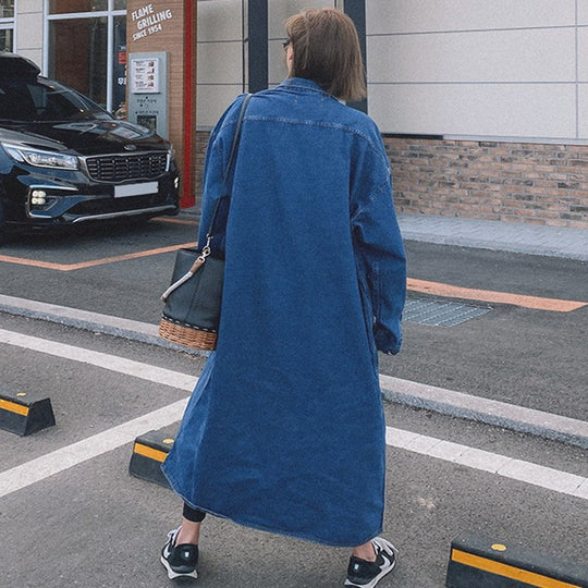 Damen Longline-Denimhemdmantel mit kastiger Oversize-Silhouette und durchgehender Knopfleiste Shop Nory