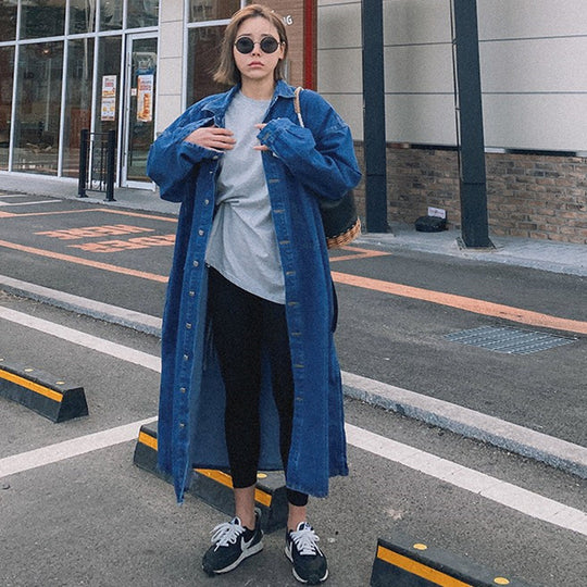 Damen Longline-Denimhemdmantel mit kastiger Oversize-Silhouette und durchgehender Knopfleiste Shop Nory