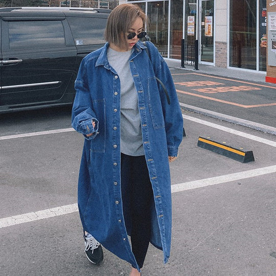 Damen Longline-Denimhemdmantel mit kastiger Oversize-Silhouette und durchgehender Knopfleiste Shop Nory