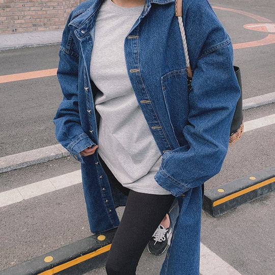 Damen Longline-Denimhemdmantel mit kastiger Oversize-Silhouette und durchgehender Knopfleiste Shop Nory