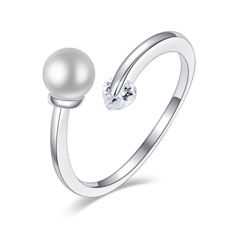 Damen Offener Ring mit elegantem Perlen- und Herz-Zirkonia-Design Shop Nory