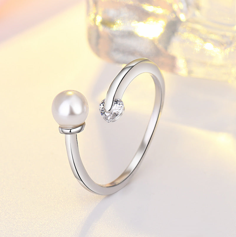 Damen Offener Ring mit elegantem Perlen- und Herz-Zirkonia-Design Shop Nory