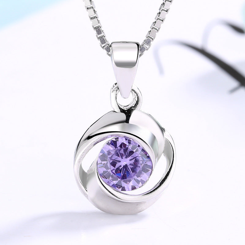 Damen Anhänger-Halskette mit elegantem, spiralförmigem Design und funkelndem lila Stein Shop Nory