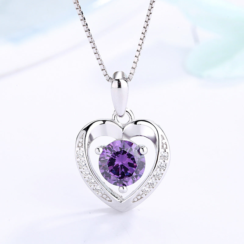 Damen Anhänger-Halskette mit funkelndem violettem Stein und elegantem Herzdesign Shop Nory