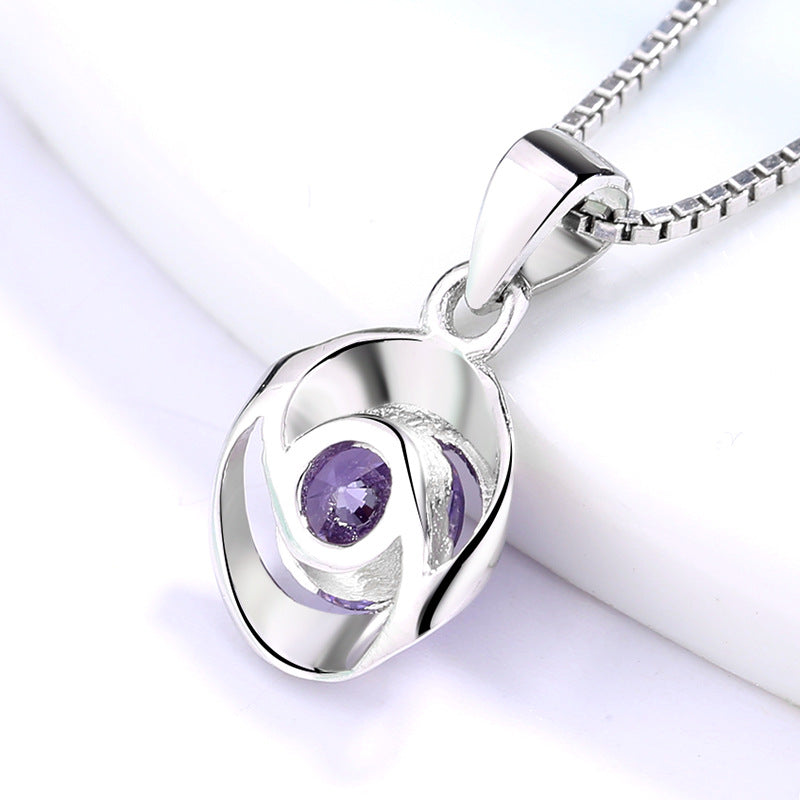 Damen Anhänger-Halskette mit elegantem, spiralförmigem Design und funkelndem lila Stein Shop Nory