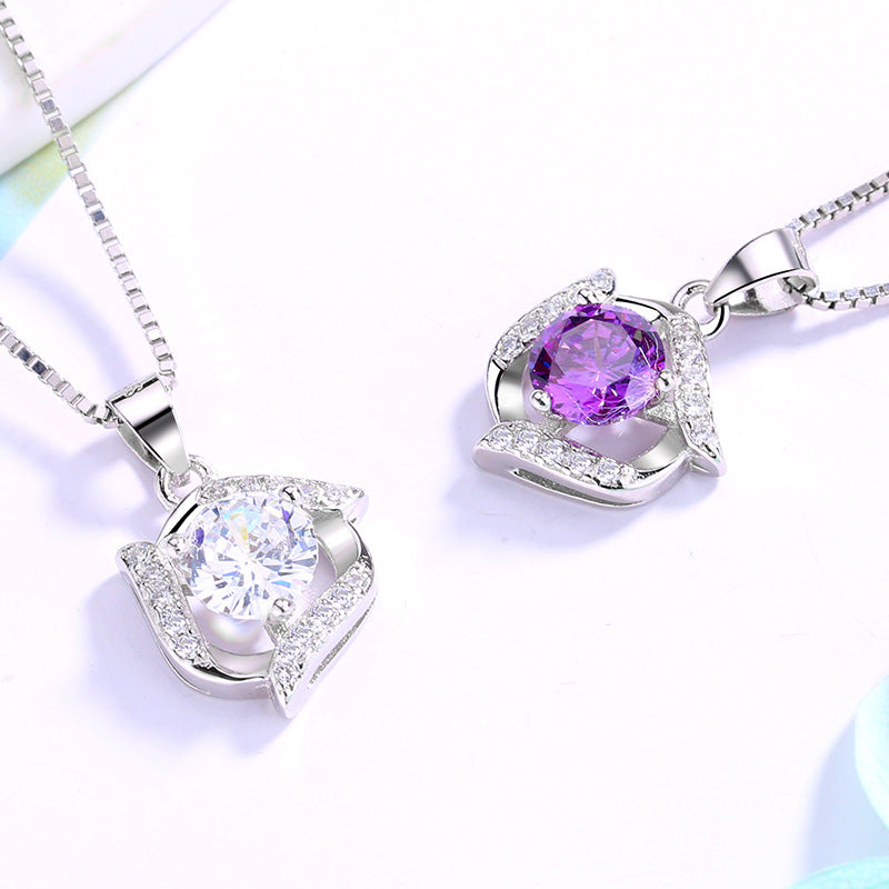 Damen Halskette mit stilvollem Amethyst-Anhänger und funkelndem Zirkonbesatz Shop Nory