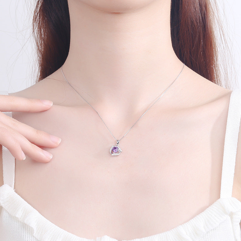 Damen Halskette mit stilvollem Amethyst-Anhänger und funkelndem Zirkonbesatz Shop Nory