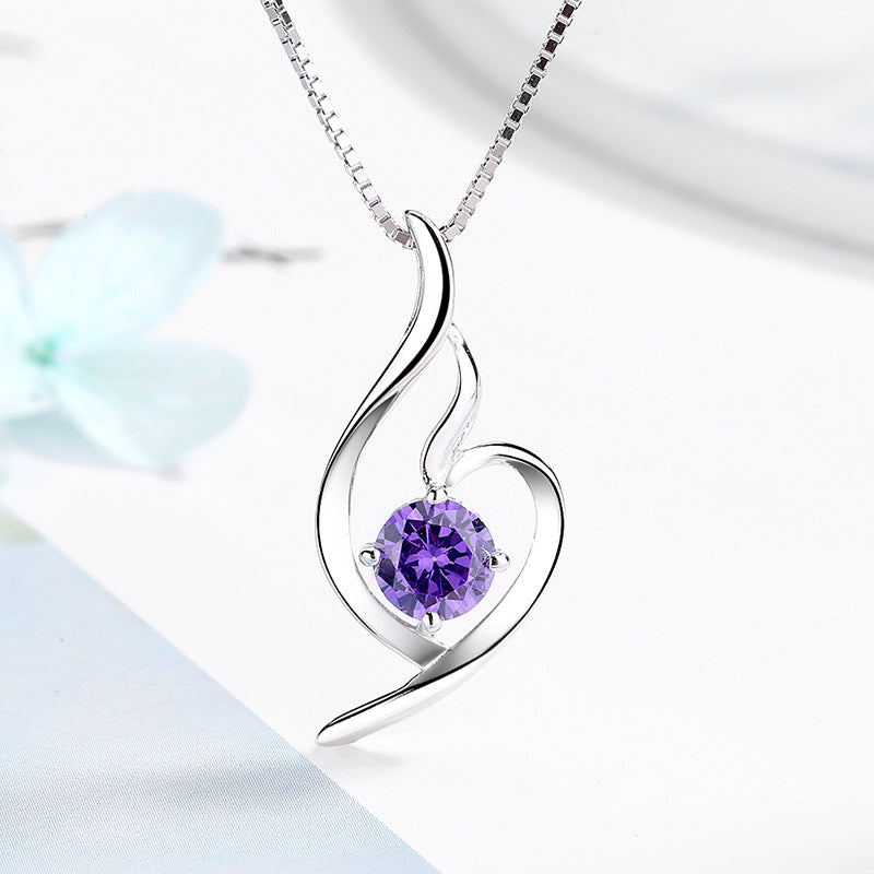Damen Halskette mit elegantem, geschwungenem Design und funkelndem Amethystanhänger Shop Nory