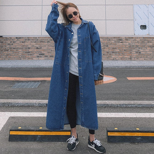 Damen Longline-Denimhemdmantel mit kastiger Oversize-Silhouette und durchgehender Knopfleiste Shop Nory
