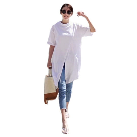 Damen Oversize-Longshirt mit zentraler Frontöffnung, verlängertem Saum und Rundhalsausschnitt Shop Nory