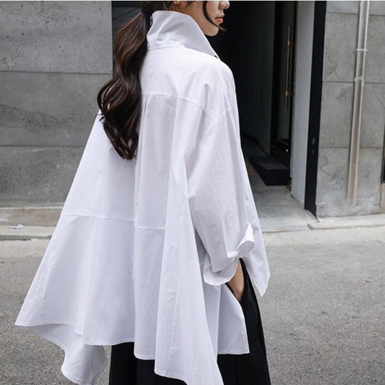 Damen Überlange Boxy-Hemdbluse aus Baumwollpopeline mit großen Brusttaschen und seitlicher Schleifen-Detail Shop Nory