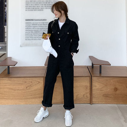 Damen Lockere Utility-Hemdoverall aus Baumwollmischung mit Hemdkragen und aufgesetzten Taschen Shop Nory