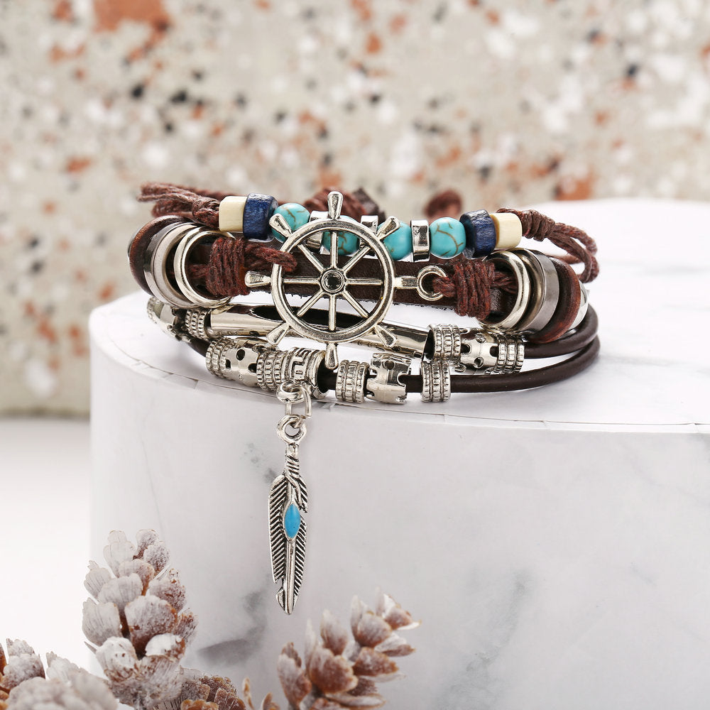 Damenarmband aus hochwertigem Leder mit maritimen Anhängern Shop Nory