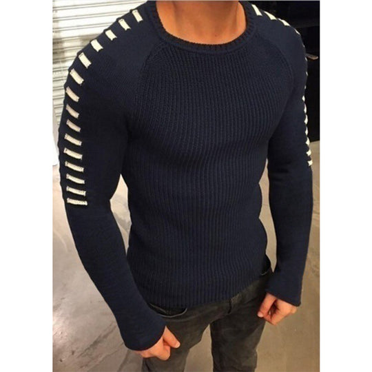 Herren Figurbetonter Rippstrick-Pullover mit Kontraststreifen an den Ärmeln Shop Nory