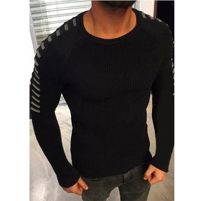 Herren Figurbetonter Rippstrick-Pullover mit Kontraststreifen an den Ärmeln Shop Nory
