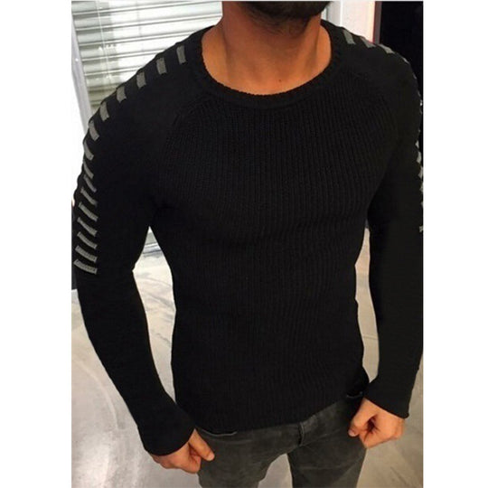 Herren Figurbetonter Rippstrick-Pullover mit Kontraststreifen an den Ärmeln Shop Nory