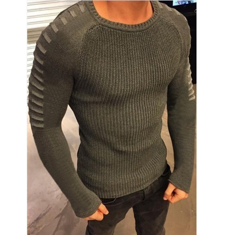 Herren Figurbetonter Rippstrick-Pullover mit Kontraststreifen an den Ärmeln Shop Nory