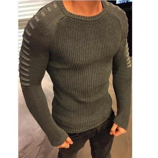 Herren Figurbetonter Rippstrick-Pullover mit Kontraststreifen an den Ärmeln Shop Nory