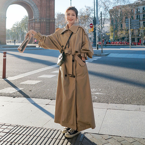 Damen Oversize-Trenchmantel mit Ballonärmeln, doppelreihiger Knopfleiste und Taillengürtel Shop Nory