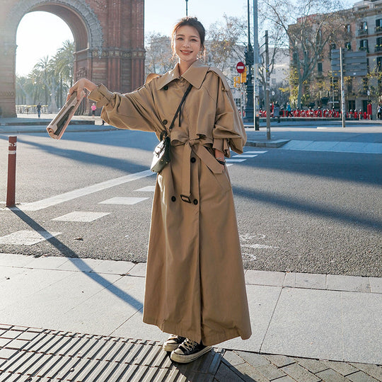 Damen Oversize-Trenchmantel mit Ballonärmeln, doppelreihiger Knopfleiste und Taillengürtel Shop Nory