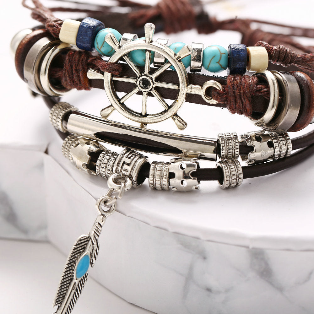 Damenarmband aus hochwertigem Leder mit maritimen Anhängern Shop Nory