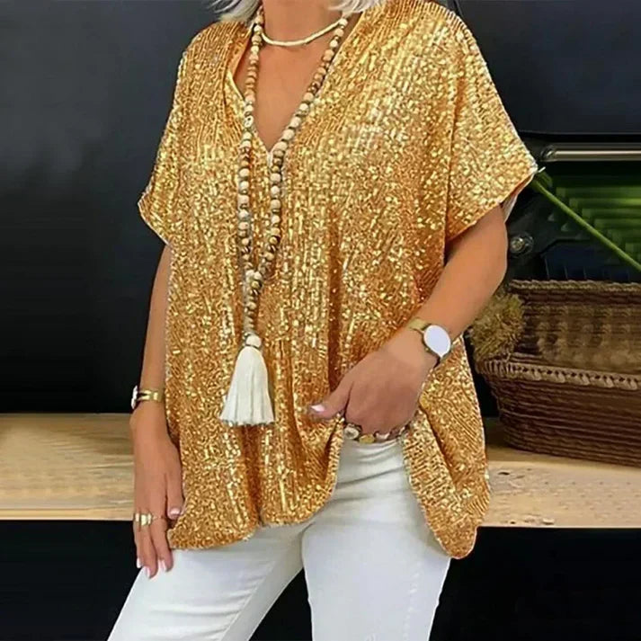 V-Ausschnitt Pailletten Bluse