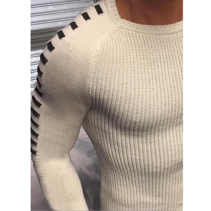 Herren Figurbetonter Rippstrick-Pullover mit Kontraststreifen an den Ärmeln Shop Nory