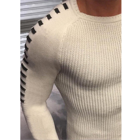 Herren Figurbetonter Rippstrick-Pullover mit Kontraststreifen an den Ärmeln Shop Nory