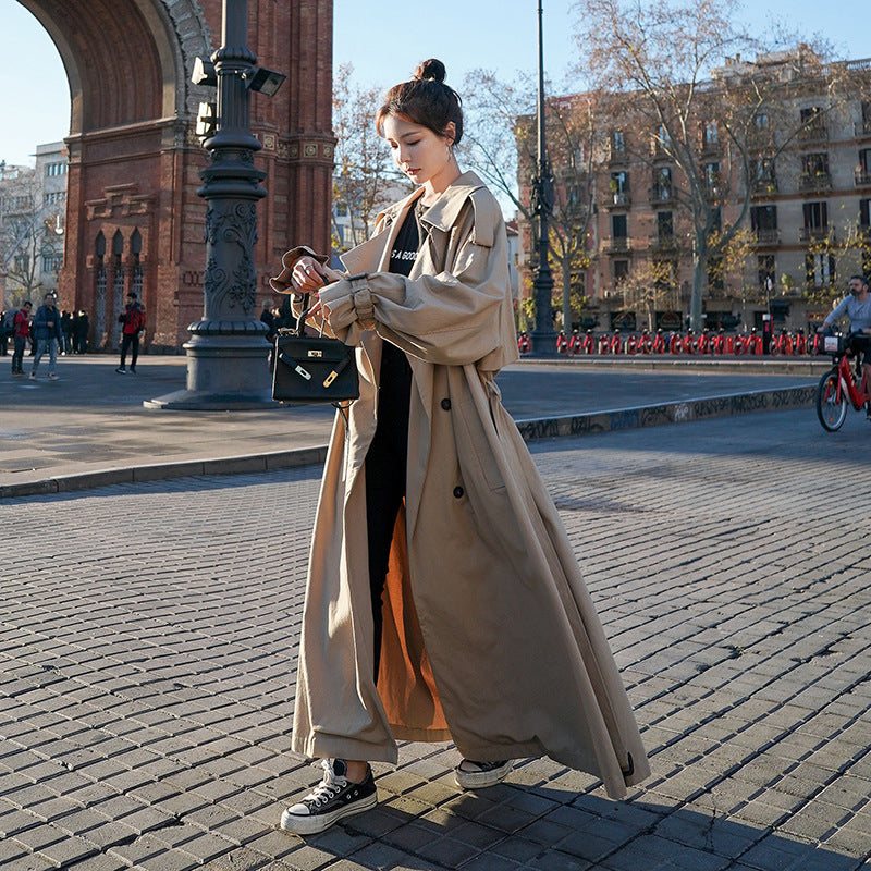 Damen Oversize-Trenchmantel mit Ballonärmeln, doppelreihiger Knopfleiste und Taillengürtel Shop Nory