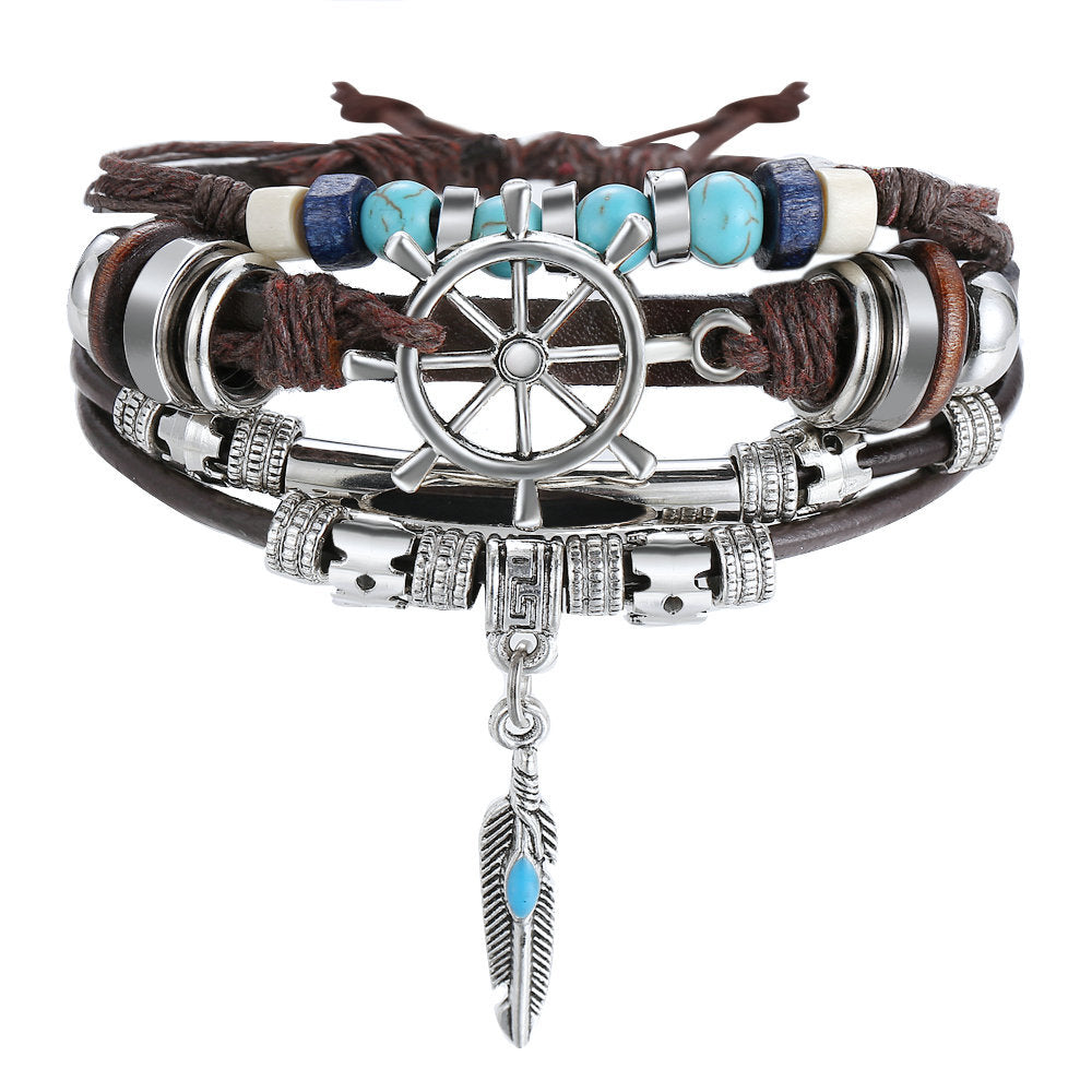 Damenarmband aus hochwertigem Leder mit maritimen Anhängern Shop Nory