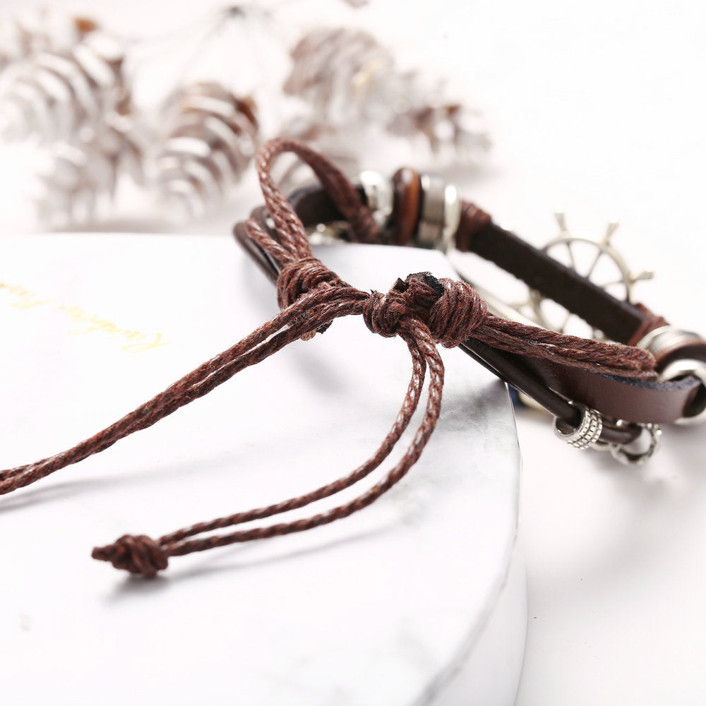 Damenarmband aus hochwertigem Leder mit maritimen Anhängern Shop Nory