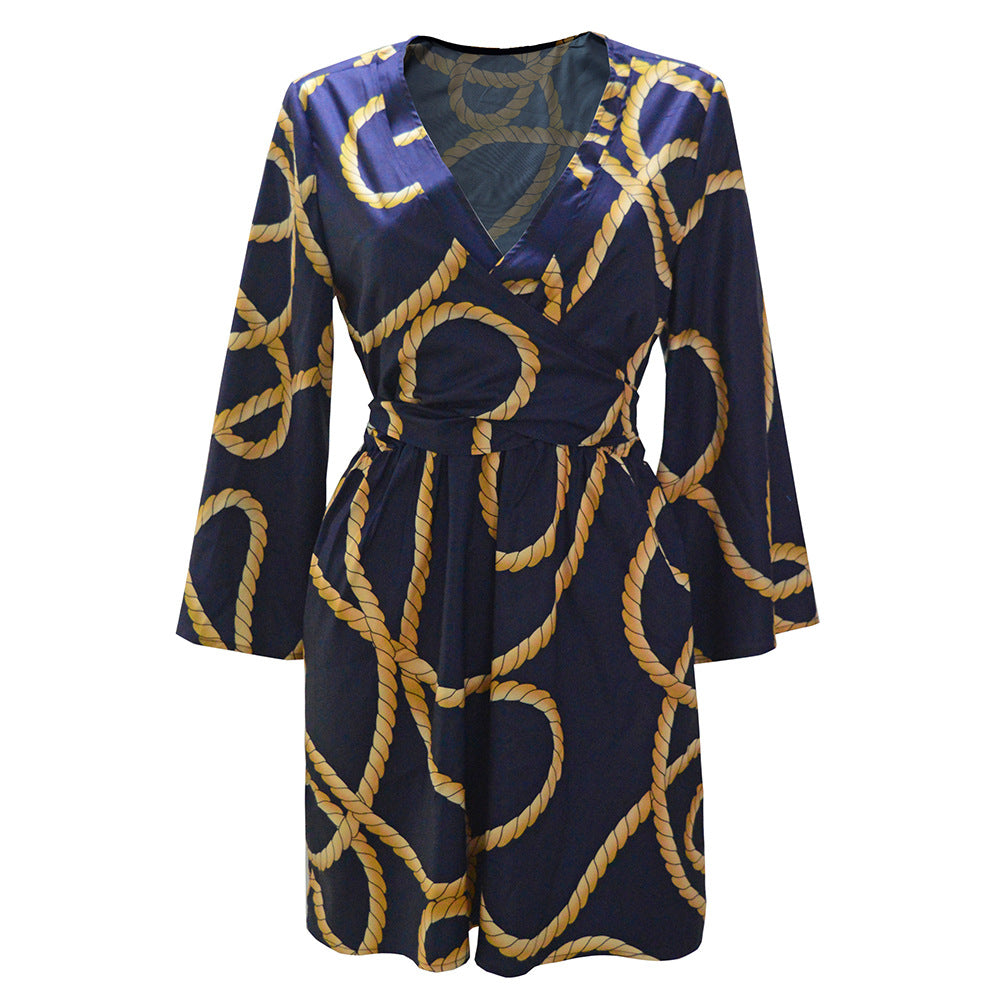 Damen Wickelkleid mit Seil-Print, V-Ausschnitt & tailliertem Bindegürtel Shop Nory