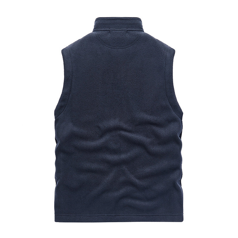 Herren Fleece-Utility-Weste mit durchgehendem Reißverschluss, Stehkragen und Reißverschlusstaschen Shop Nory